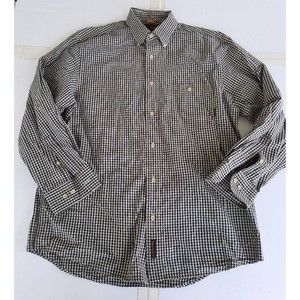 Timberland mens green check button front casual dress shirt with collar size M